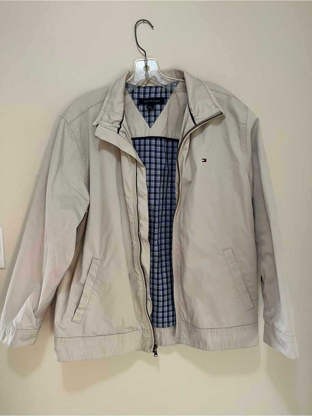 Tommy Hilfiger Plaid-Lined Harrington Bomber Jacket - Beige / Tan (Size Small)